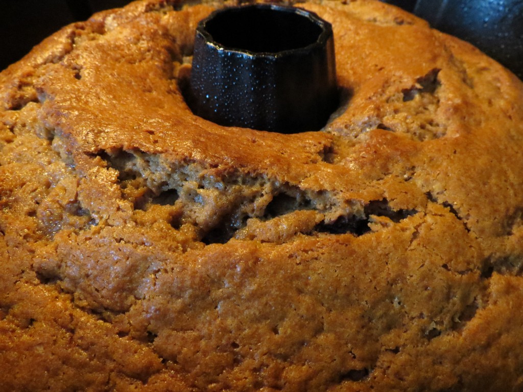 A peak through the oven door revealed this golden little beauty poking out of its bundt pan.  