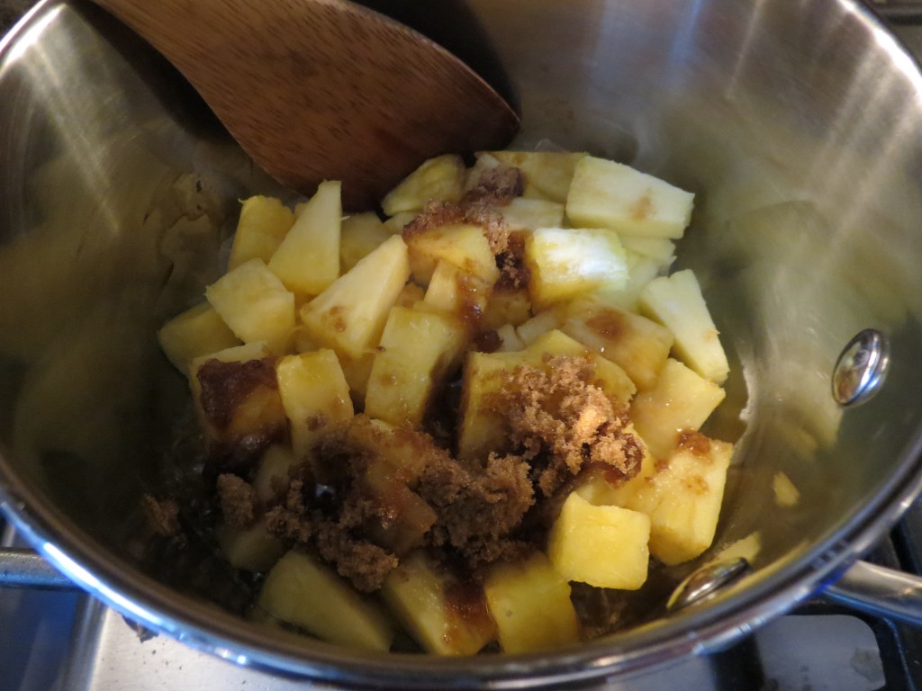 Just getting started - pineapple and brown sugar, which will cook until caramelized and golden.
