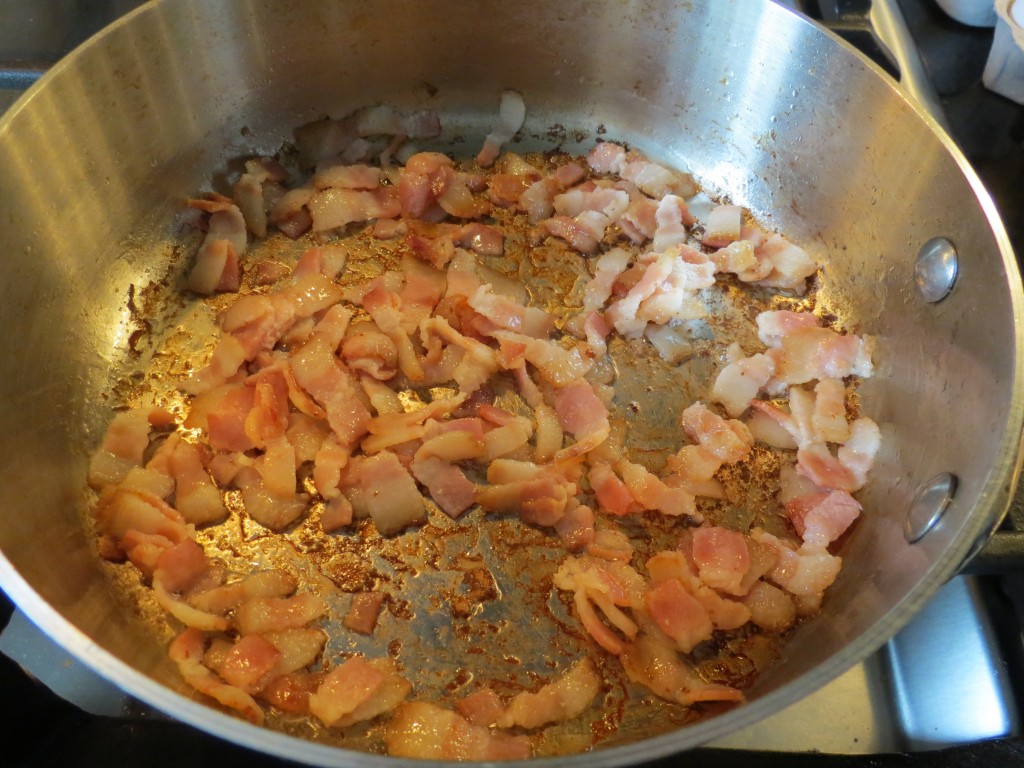 Bacon doing its thing in the skillet.  How harmonious is this?  Makes me smile.
