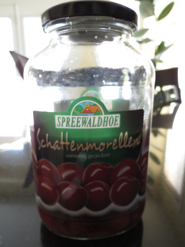This recipe involves real cooking, and none of that cherry pie filling stuff.  Here, you will make your own cherry filling, but I promise you that it's easy and tastes infinitely better than the gloopy canned stuff.  I buy these cherries at my local European delicatessen.