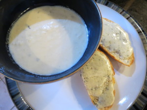 Cauliflower and Blue Cheese Soup with Blue Cheese Crostini