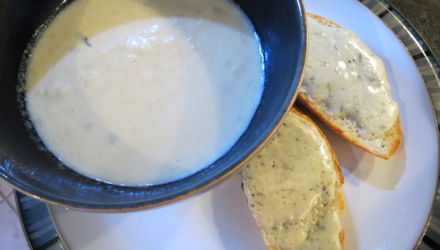 Cauliflower and Blue Cheese Soup with Blue Cheese Crostini
